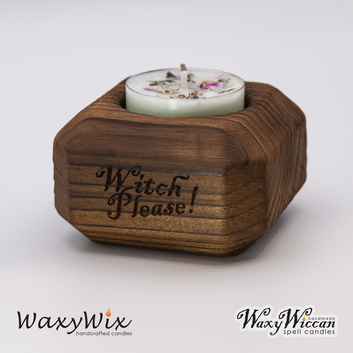 Witches handmade wooden tea light holder